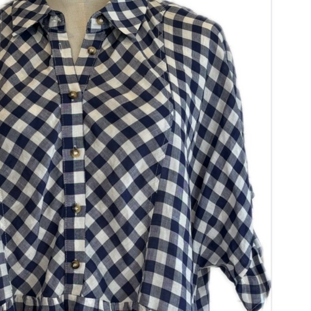 MAEVE by Anthropologie NWOT Blue & White Checkered Peplum Dolman Sleeves Shirt S - Picture 3 of 9